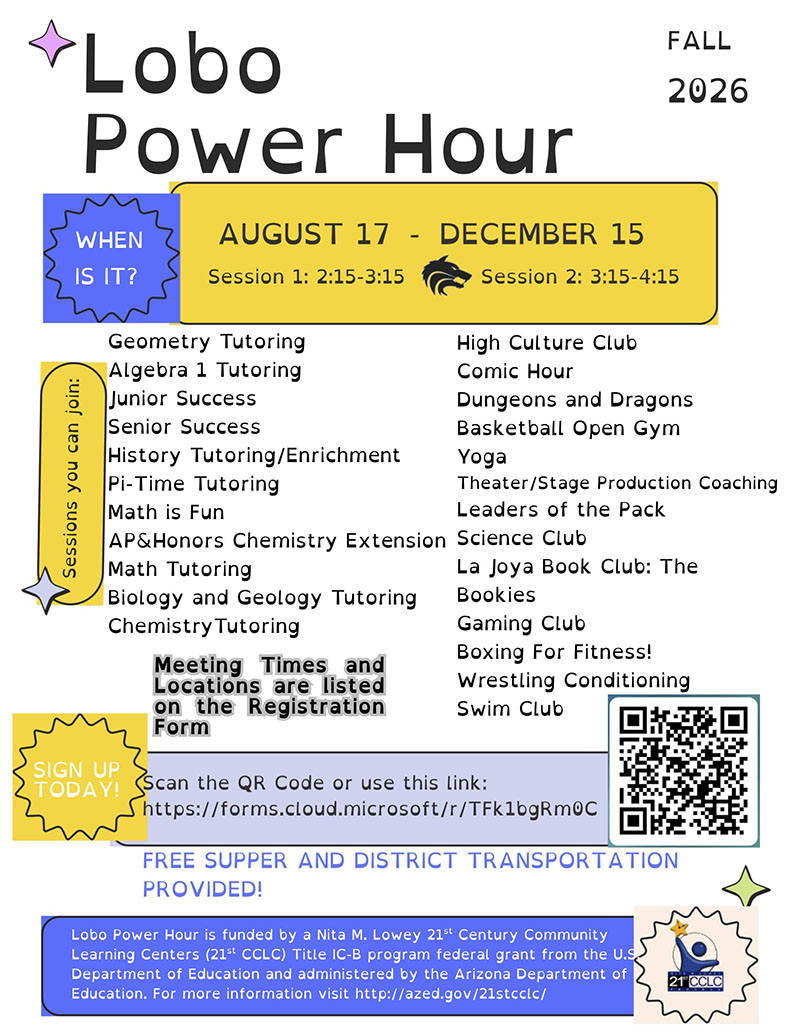 Lobo Power Hour Student Overview flyer for 2026